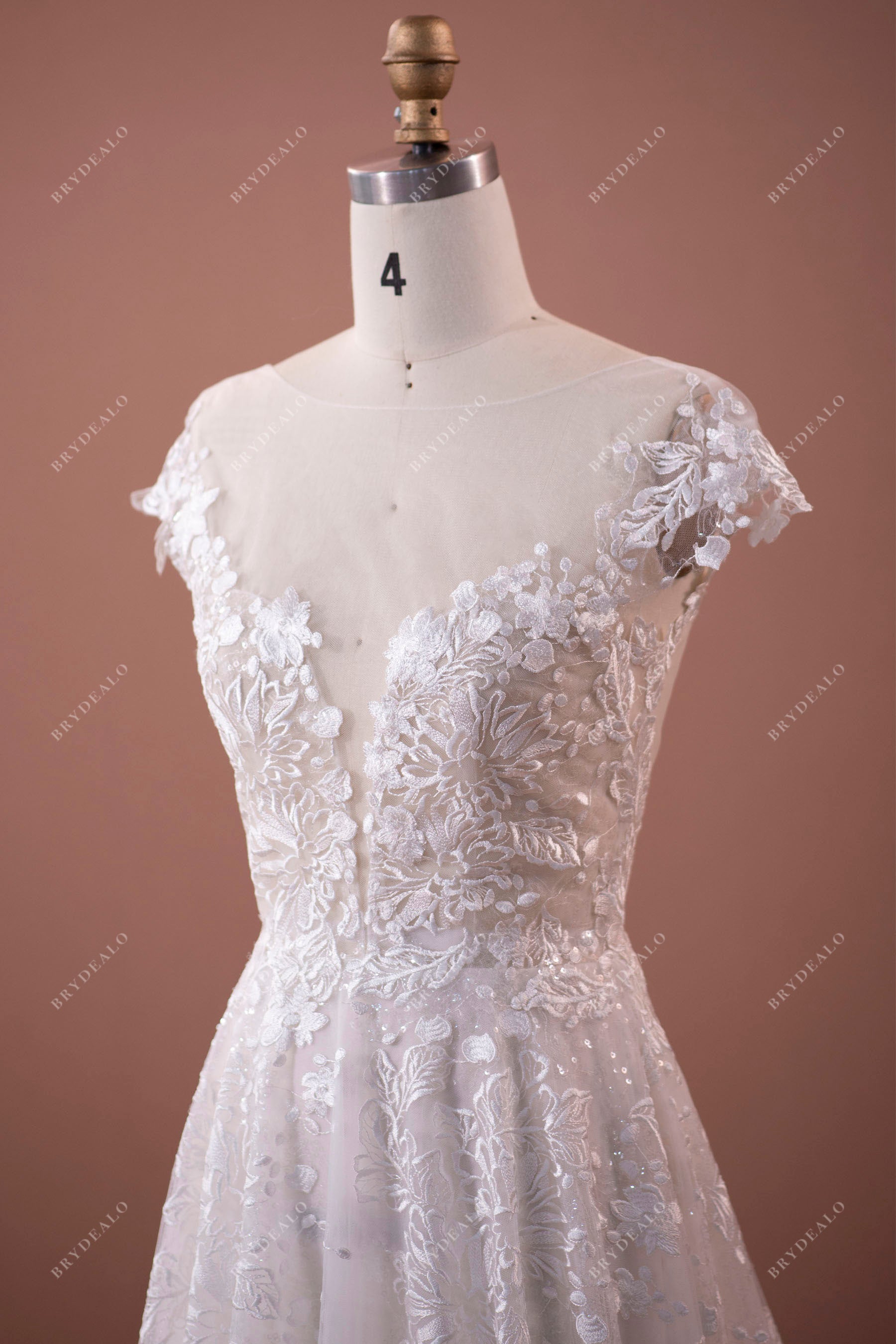 Flower Lace Illusion Neck A-line Boho Wedding Dress