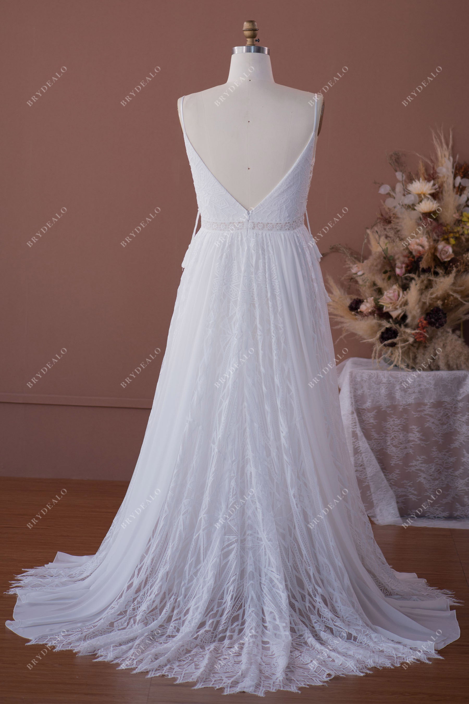 wholesale plus size lace chiffon boho wedding dress