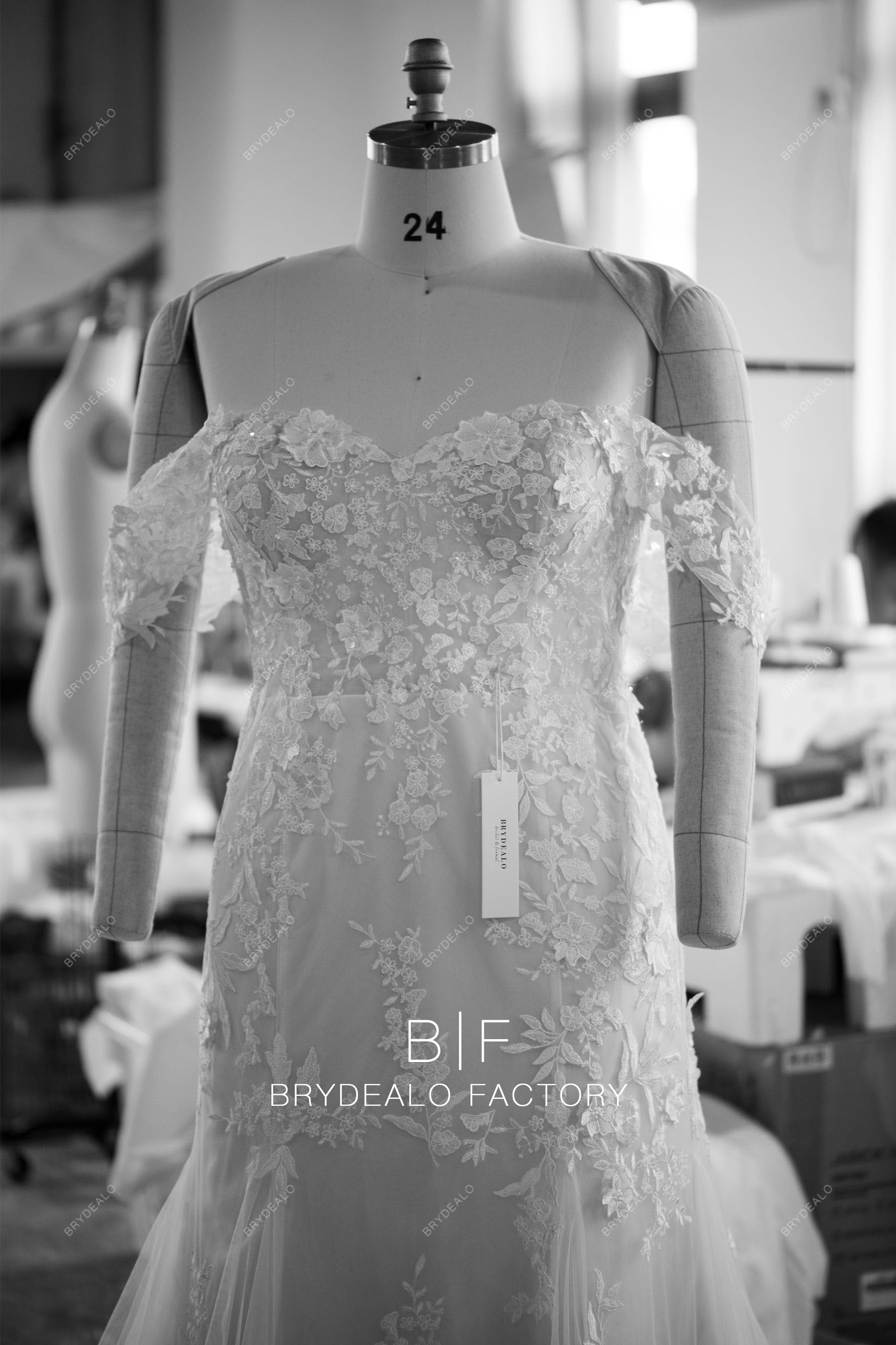 wholesale plus size off shoulder 3D flower wedding dress