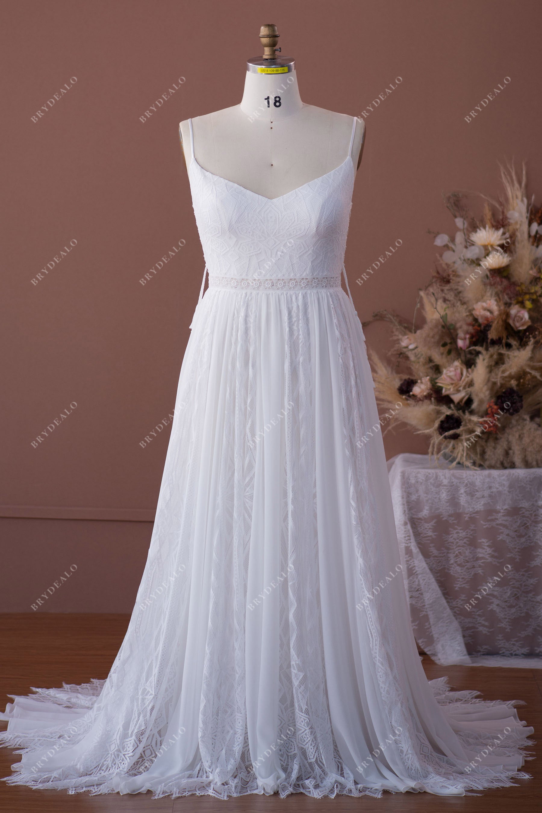 wholesale plus size tassel lace chiffon boho wedding dress
