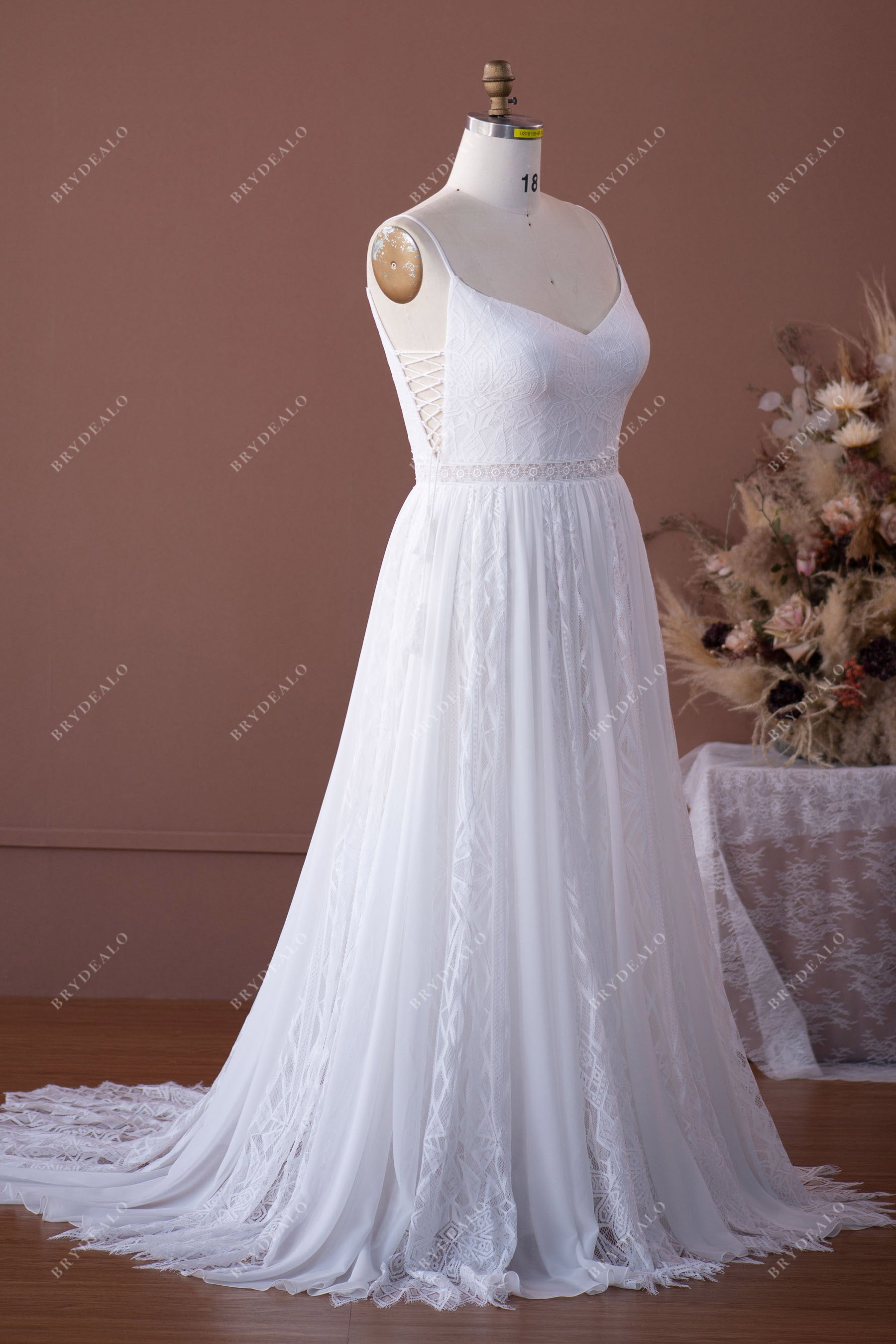 wholesale plus size tassel lace chiffon boho long wedding dress