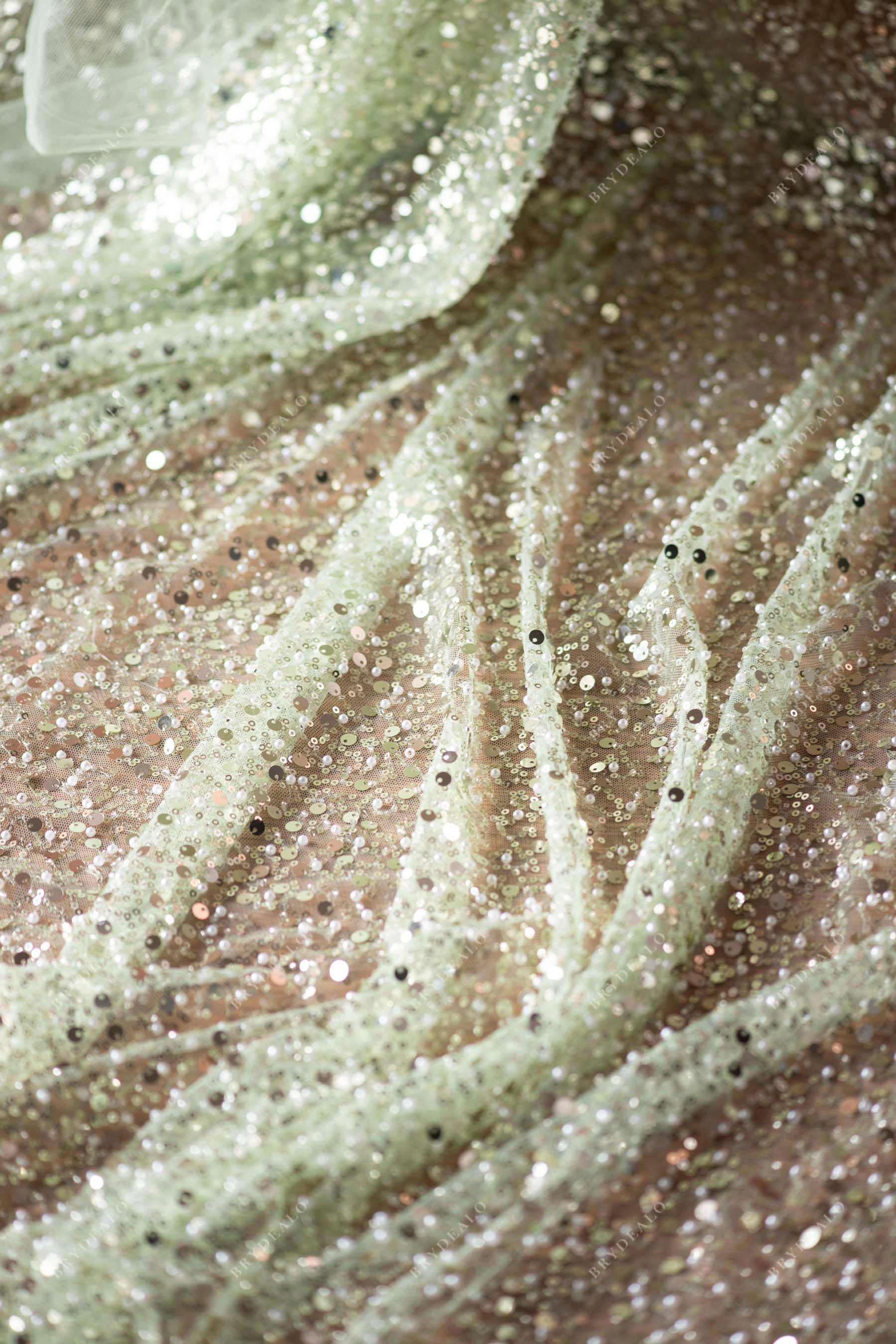 wholesale sage gress sparkly sequin beading mesh