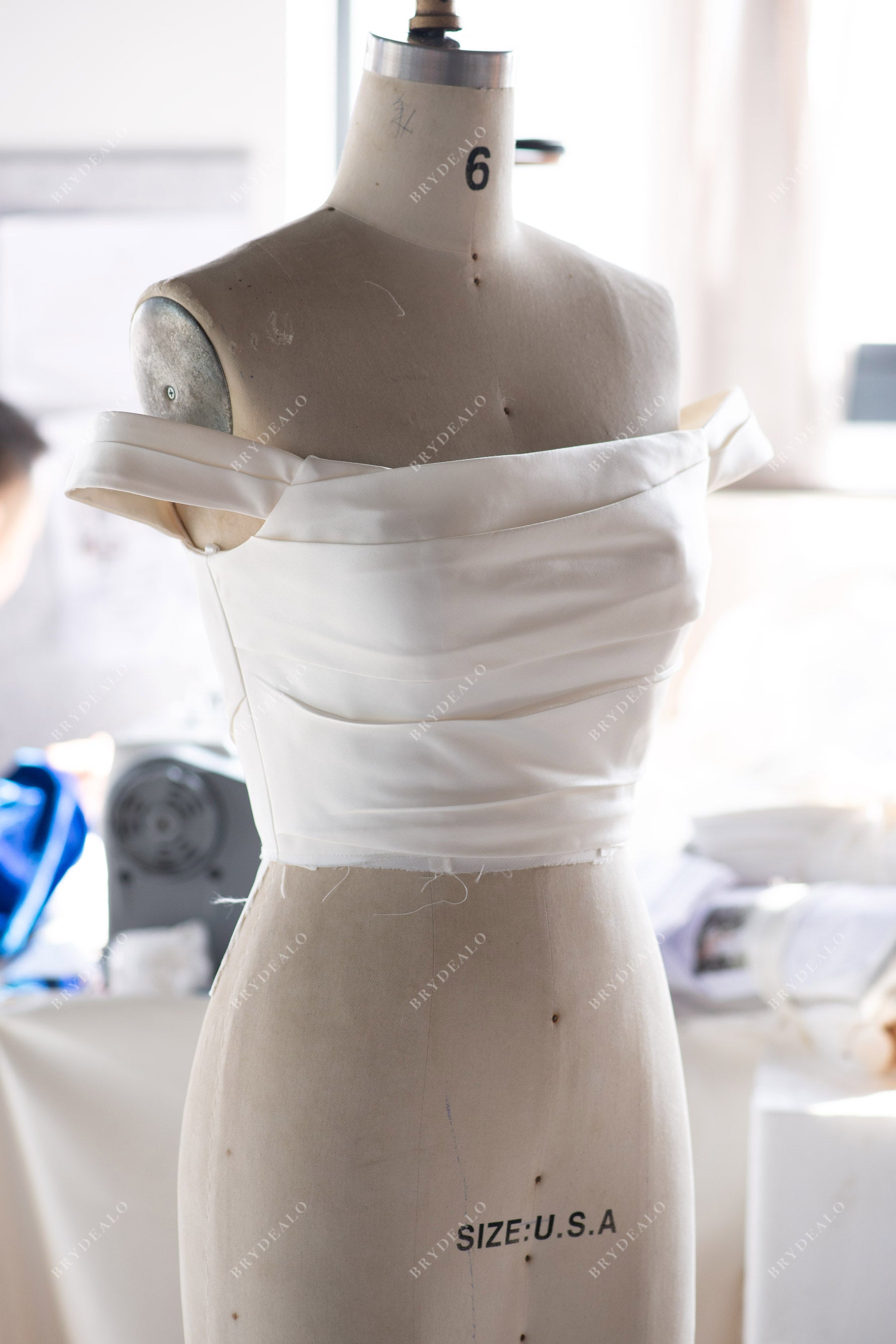 wholesale satin off-shoulder A-line wedding dress