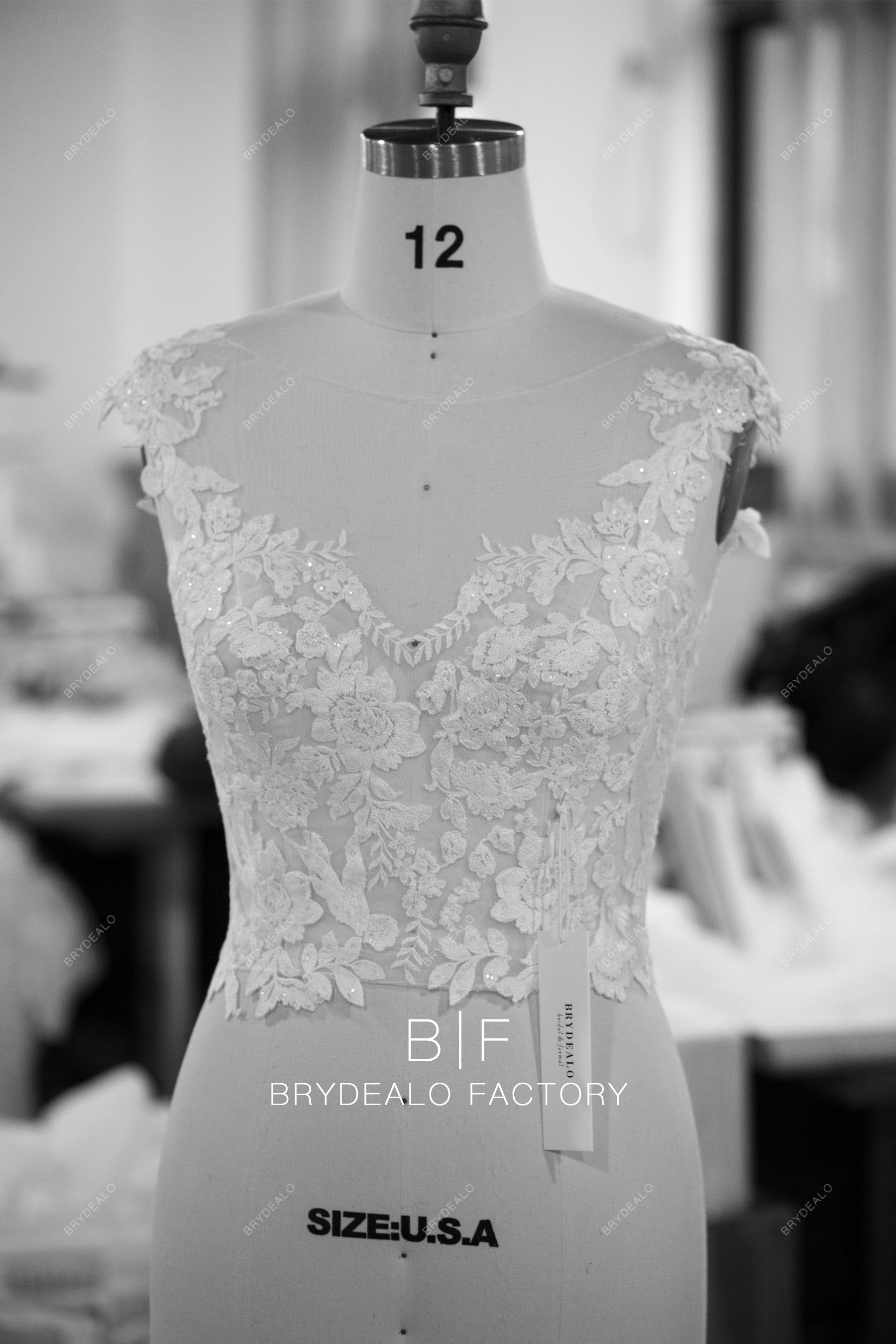 wholesale sheer floral lace bridal top