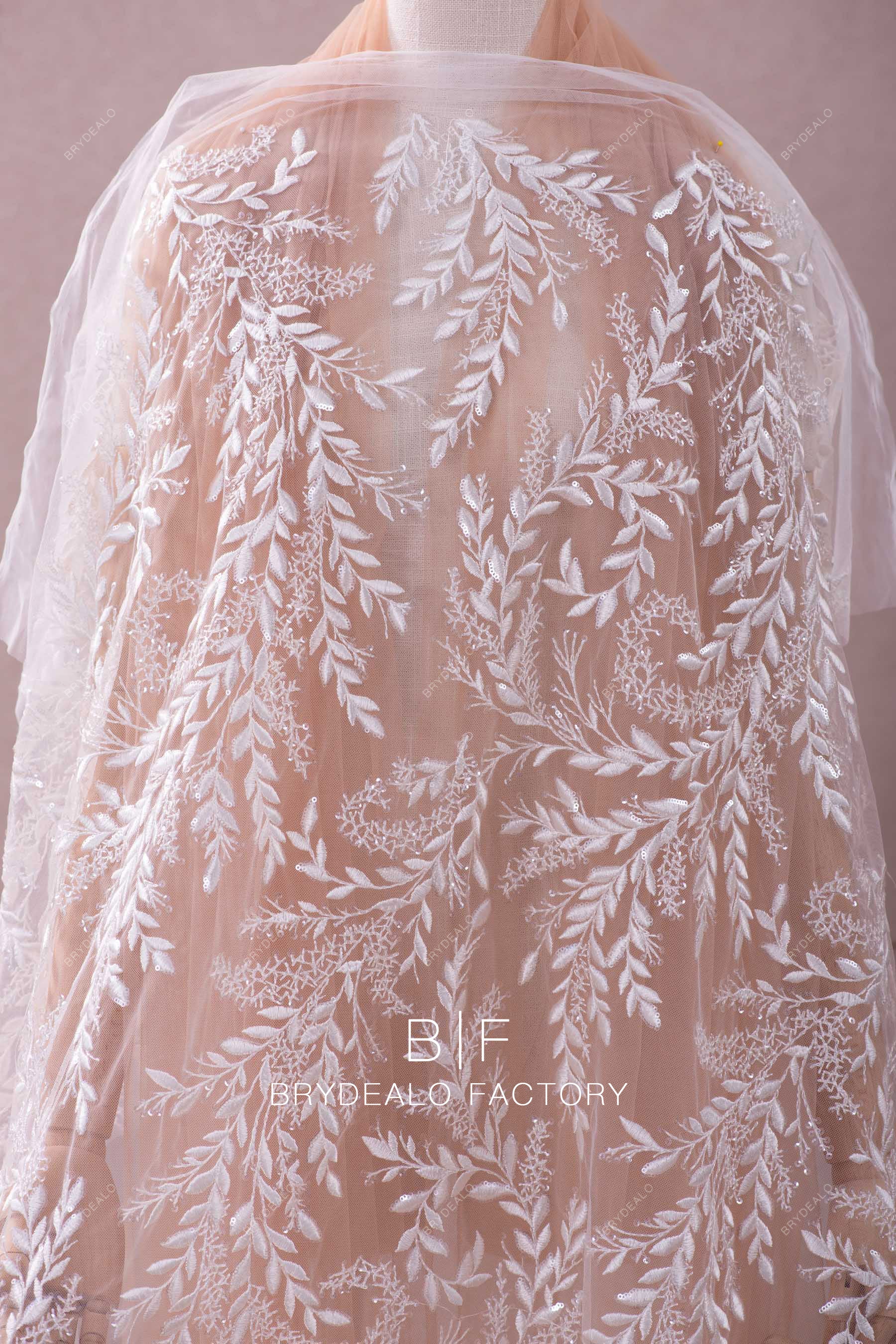 wholesale shimmery leaf motif lace