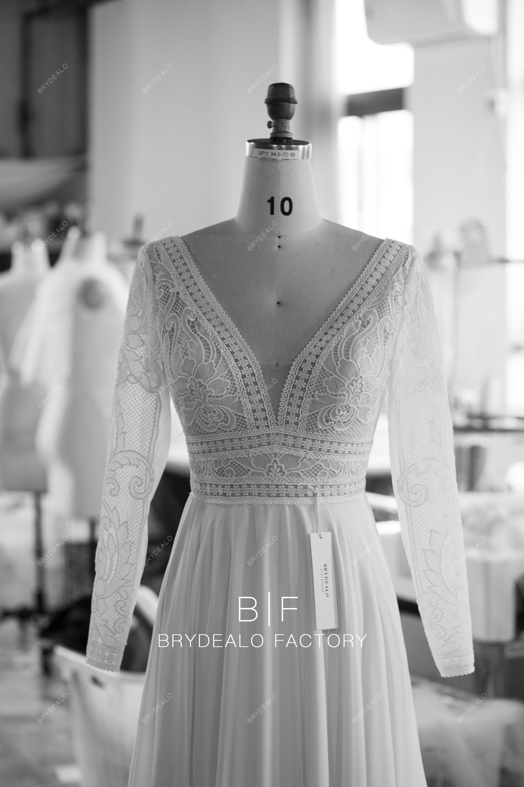 wholesale sleeved flowing chiffon boho wedding dress