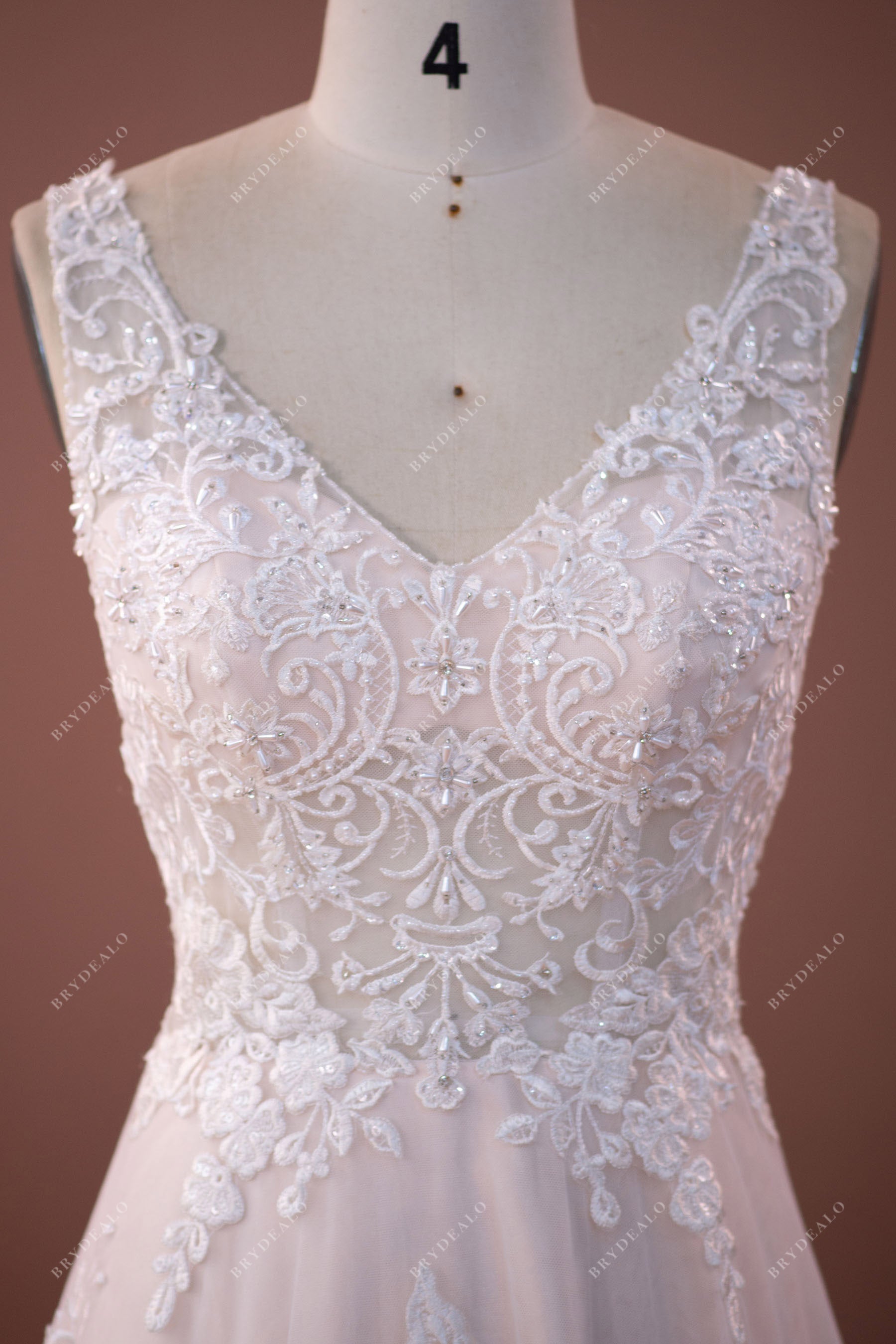 Beaded Lace V-neck Wedding Dress