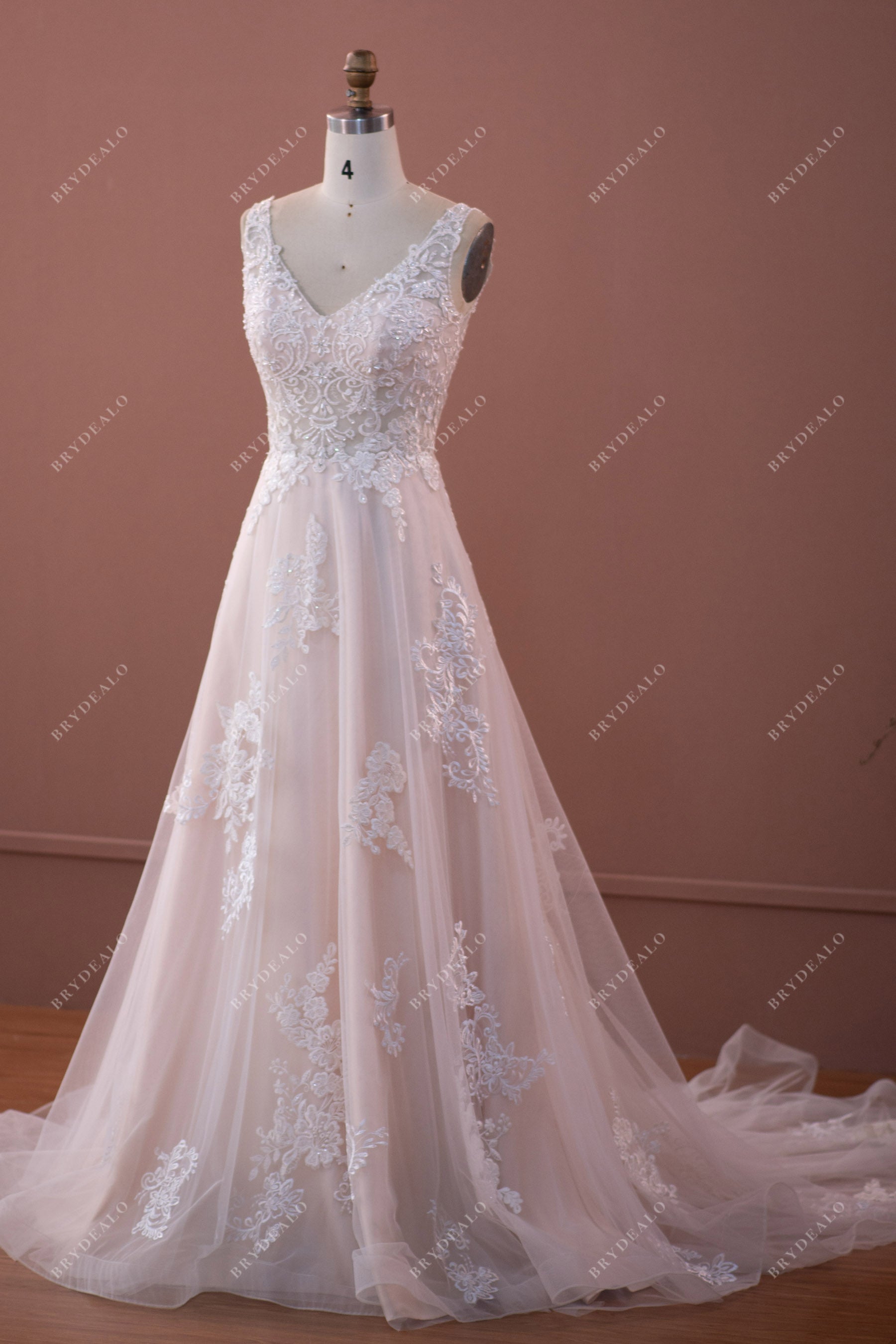 Beaded Lace Ruffled A-line Wedding Dress Sample