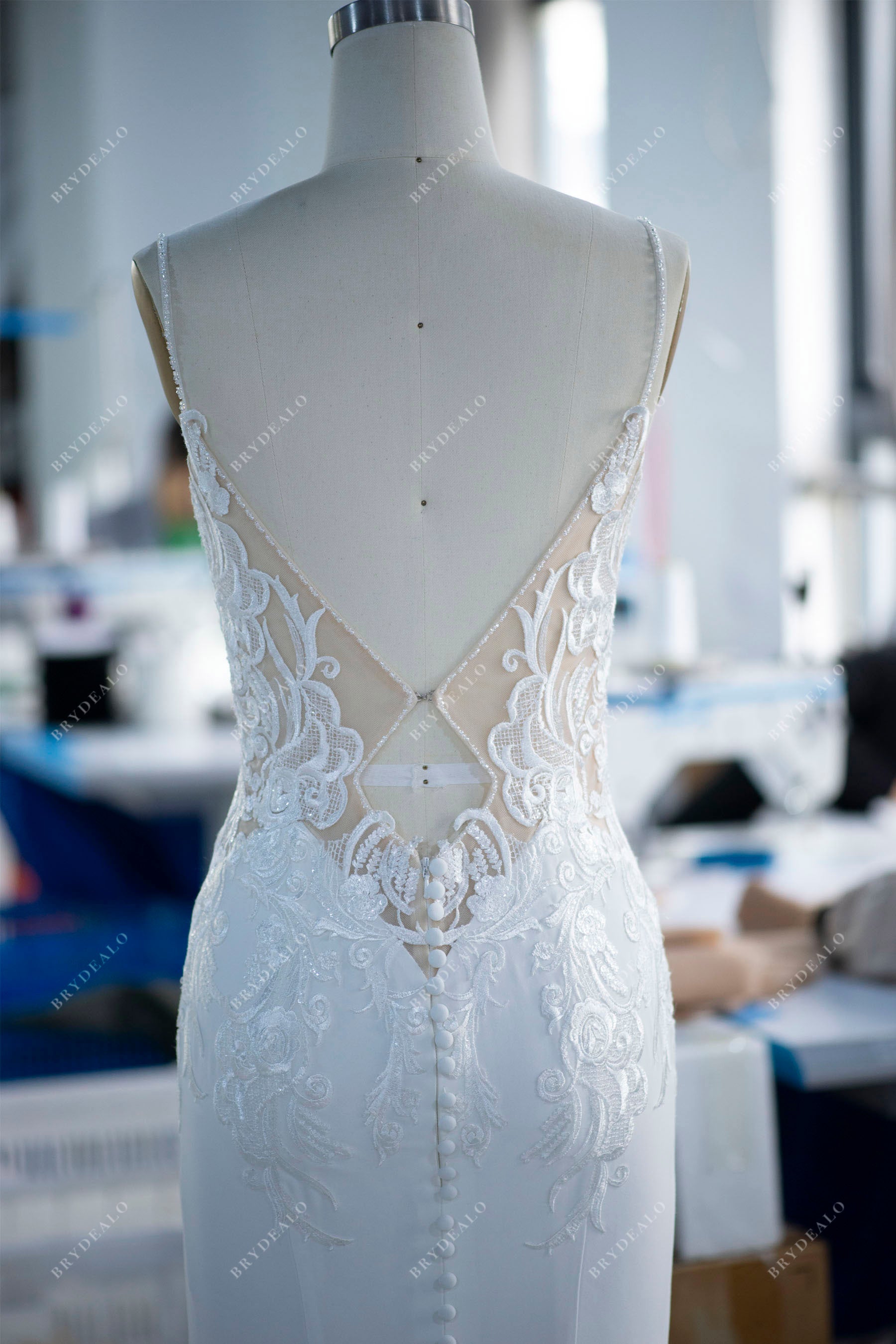 Sample Sale | Flattering Lace Crepe Long Mermaid Bridal Gown