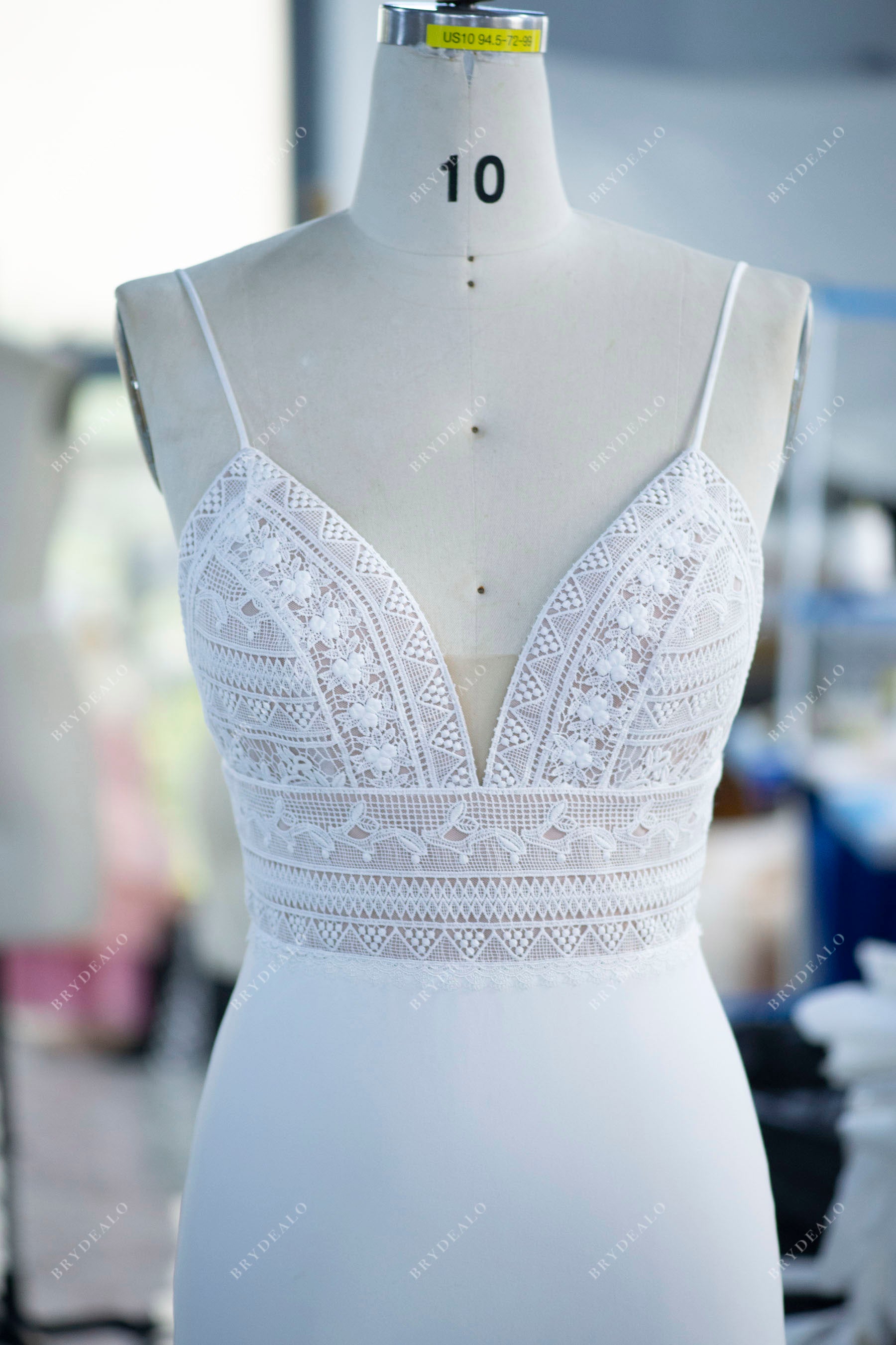 wholesale Simple Plunging Lace Crepe Mermaid Wedding Dress