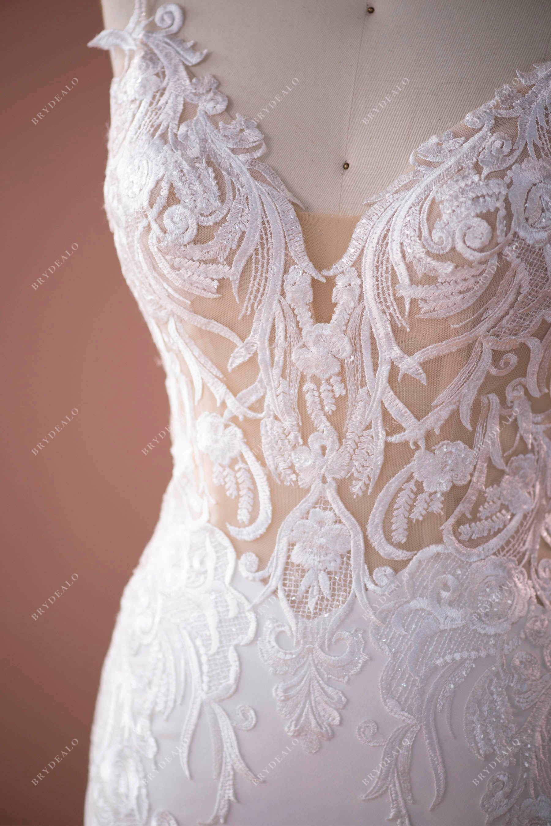 wholesale straps v-neck lace crepe mermaid wedding dress