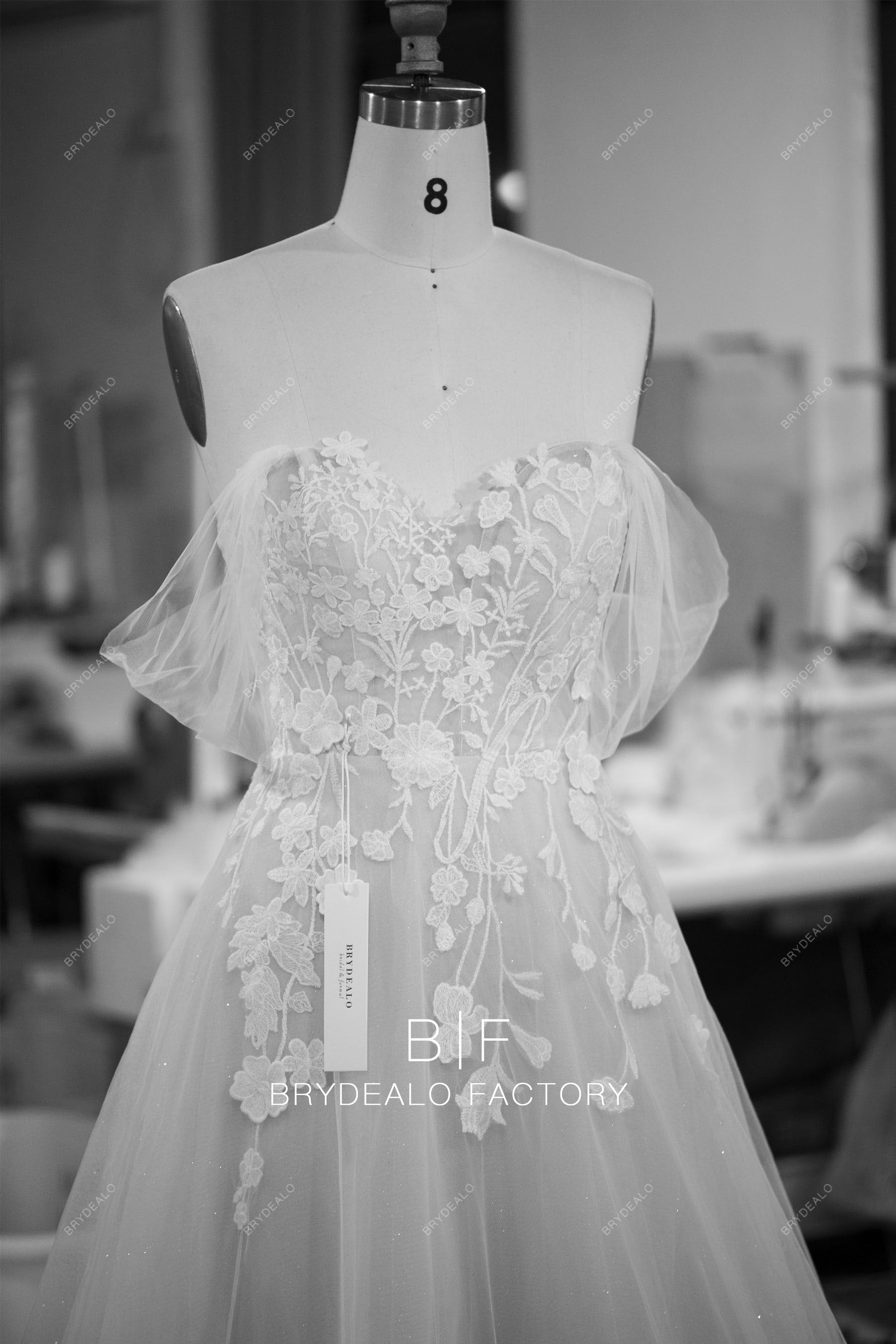 wholesale off shoulder V-neck flower lace bridal gown