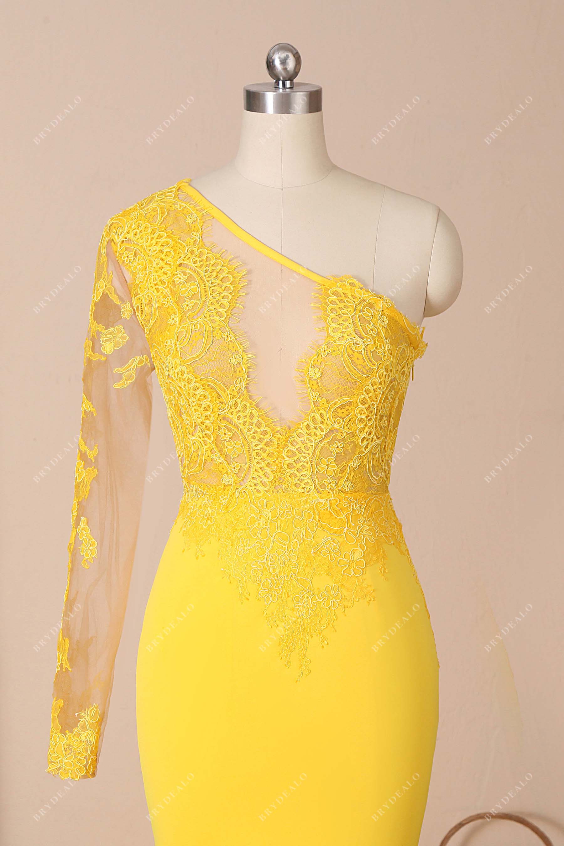 yellow illusion neck prom gown